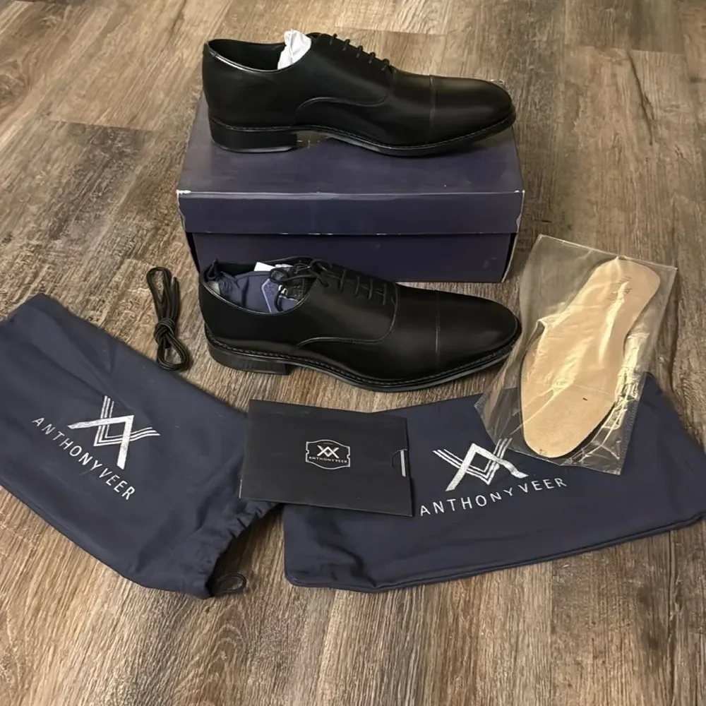 Anthony Veer Clinton Cap Toe Oxford Dress Shoes for Men Rubber Sole Size 12